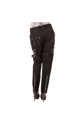 Orekyo Women Gothic Punk Rock Vegan Armor Biker Metal Zipper Cotton Pants