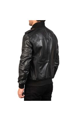 Agent Shadow Black Leather Bomber Jacket