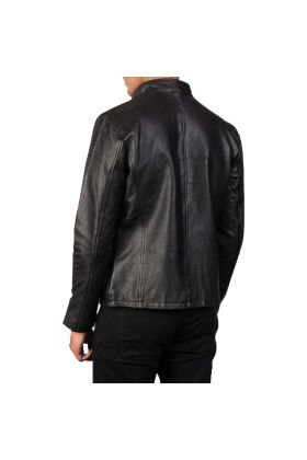 Agent Shadow Black Leather Bomber Jacket