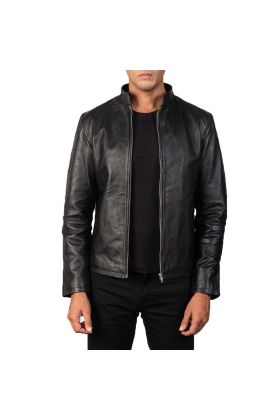 Agent Shadow Black Leather Bomber Jacket