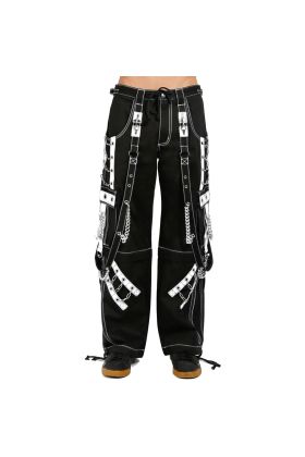 Orekyo Gothic Rough Rider Pants Black & White Cyber Chain Bondage Pants Extreme Trouser Punk Steampunk Biker Pant 