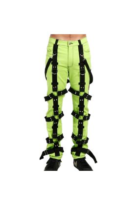Orekyo Men Green bondage pant with harnesses, d-rings, and removable bondage straps Pant