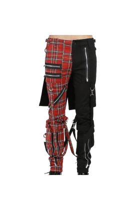 Orekyo Red & Black Punk Emo Rock Dark Fashion Pant Alternative Split Leg Zipper