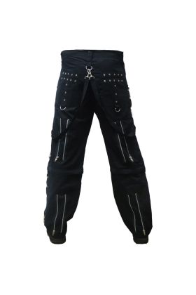 Orekyo Mens Bondage Pants Baggy Skater Goth Punk Emo Gothic Split Leg  Pentagramm Kette Gothic Hose Pants Schwarz 