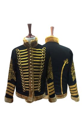 Black & Gold Faux Fur Military Jacket