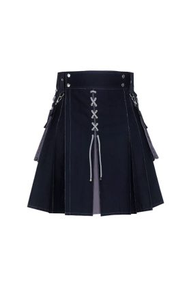 Black & Grey Cotton Fashion Utility Kilt
