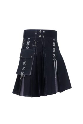 Black & Grey Cotton Fashion Utility Kilt