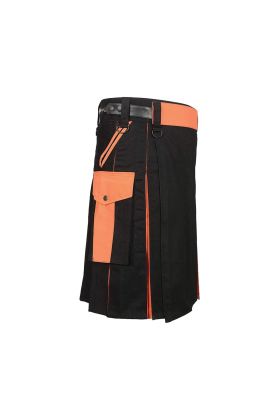 Black & Orange Utility Kilt For Men