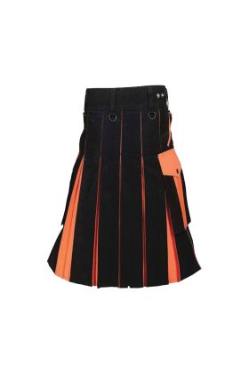 Black & Orange Utility Kilt For Men