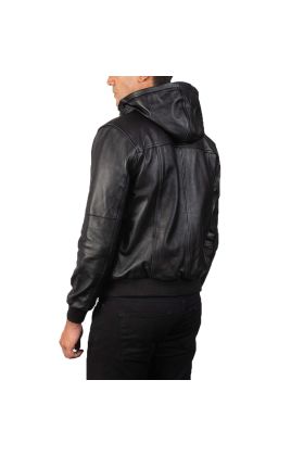 Bouncer Biz Black Leather Bomber Jacket
