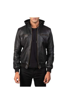Bouncer Biz Black Leather Bomber Jacket