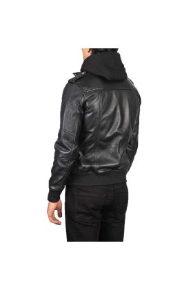 Bouncer Biz Black Leather Bomber Jacket