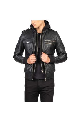 Bouncer Biz Black Leather Bomber Jacket