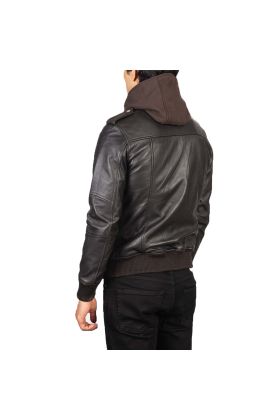 Bravado Brown Hooded Leather Bomber Jacket