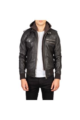 Bravado Brown Hooded Leather Bomber Jacket