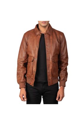 Bravado Brown Hooded Leather Bomber Jacket