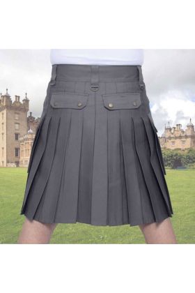 Cotton Jeans Utility Kilt for Men with Cargo Pockets-Grey Cotton Kilt for Men