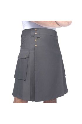Cotton Jeans Utility Kilt for Men with Cargo Pockets-Grey Cotton Kilt for Men