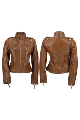 Brown Real Leather Slim Fit Soft Zip Biker Style Jacket