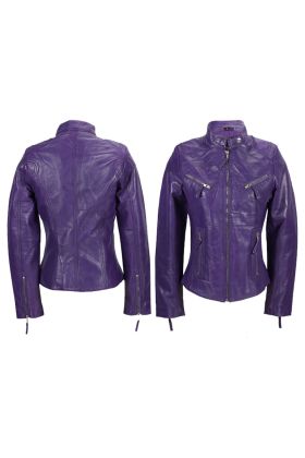  Purple Retro Leather Biker Jacket