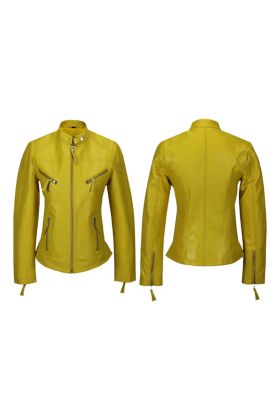 Yellow Retro Leather Biker Jacket