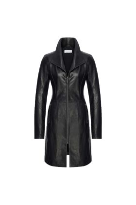 Alexis Black Women Single Breasted Leather Coat