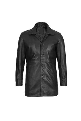 Men's Premium 34 Length Black Leather Coat
