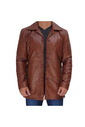Men's Camel Brown 34 Length Leather Coat - Limited Stock