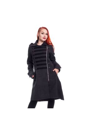 Gothic Winter coat HARRIET COAT LADIES BLACK Winter coat with fake fur collar cuffs and hem