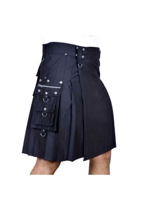New Men's Stylish Black Kilt Utility Gothic Kilt