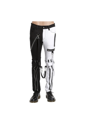 Orekyo Split Leg Bondage Pants w Straps by Unisex Black & White