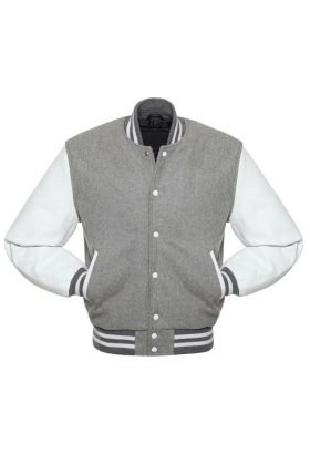 Grey And White Leather Sleeves Letterman College Varsity Jacket