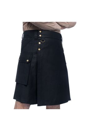 Scottish Designer Utility Kilts for Men Black Cotton Kilt