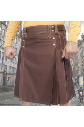 Scottish Designer Utility Kilts for Men Brown Cotton Kilt