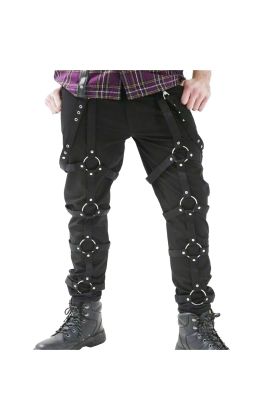 Orekyo Men's Dead thread for Men Pants Black Punk Goth Round Circle in trousers,Men's Gothic pants
