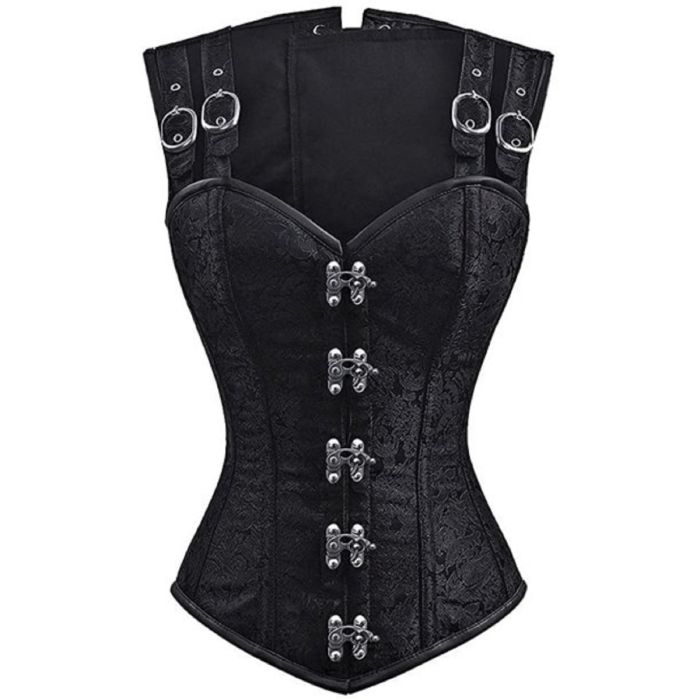 Heavy Duty Steel Boned Over Bust Waist Training Brocade Hourglass Balck Corset Orekyo