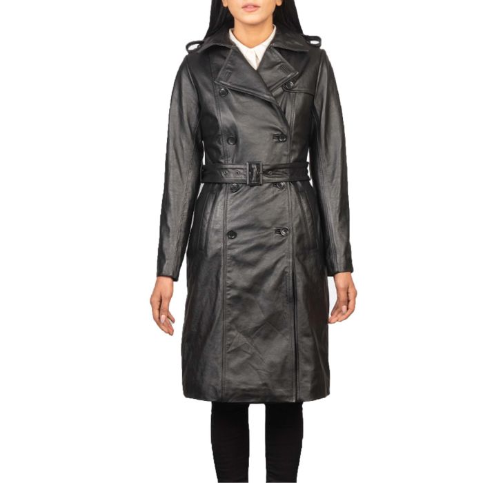 Alice Black Women Double Breasted Leather Coat