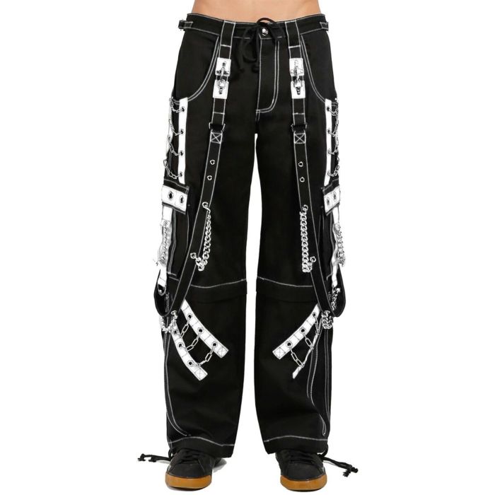 Orekyo Gothic Rough Rider Pants Black & White Cyber Chain Bondage Pants Extreme Trouser Punk Steampunk Biker Pant 