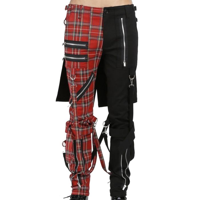 Orekyo Red & Black Punk Emo Rock Dark Fashion Pant Alternative Split Leg Zipper
