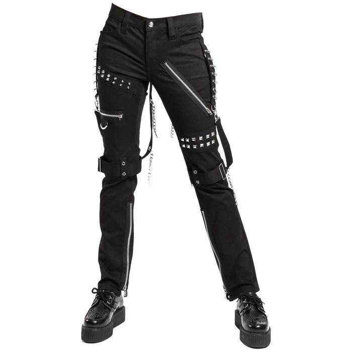 Orekyo Mens Gothic Strap Chain Zip Bondage Pants Cargo Slim Trousers Steampunk Classic 