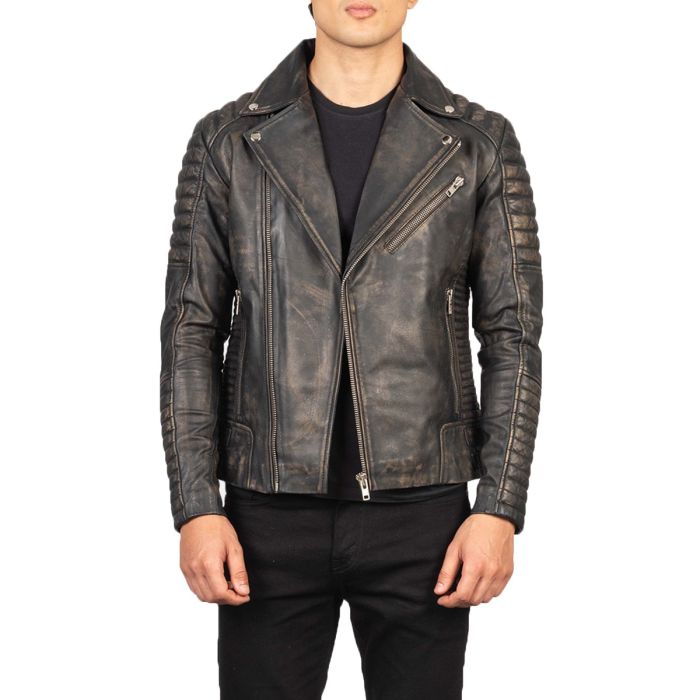 Armand Distressed Brown Leather Biker Jacket