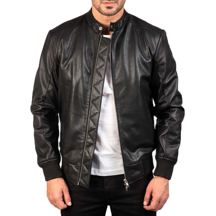 Avan Black Leather Bomber Jacket