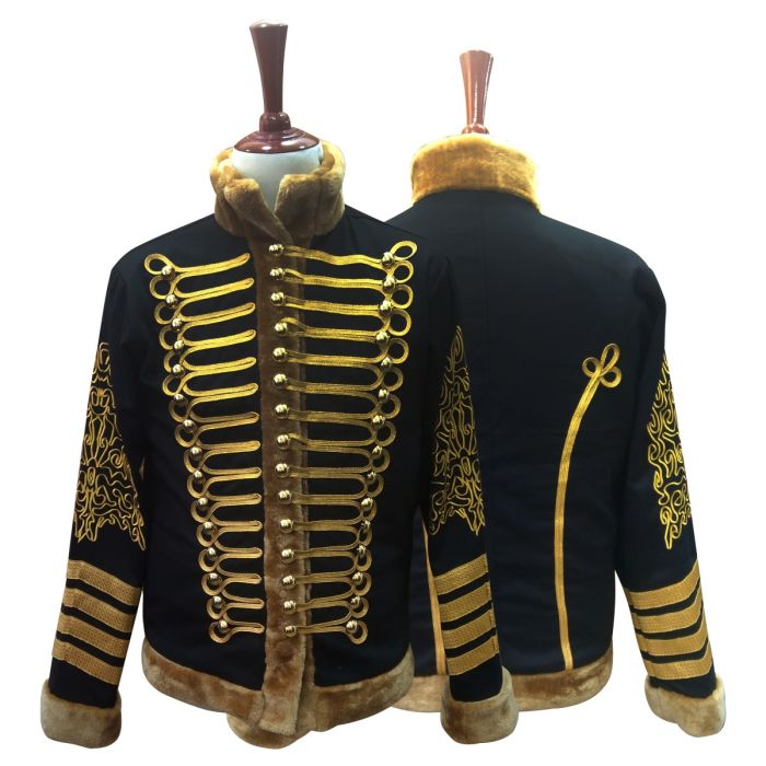 Black & Gold Faux Fur Military Jacket