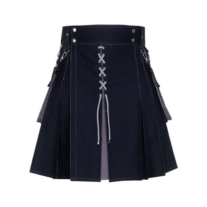 Black & Grey Cotton Fashion Utility Kilt