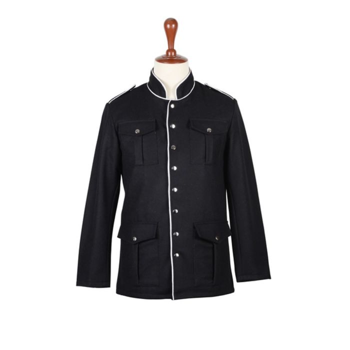 Black Wool British Military Style Gothic Officer Coat