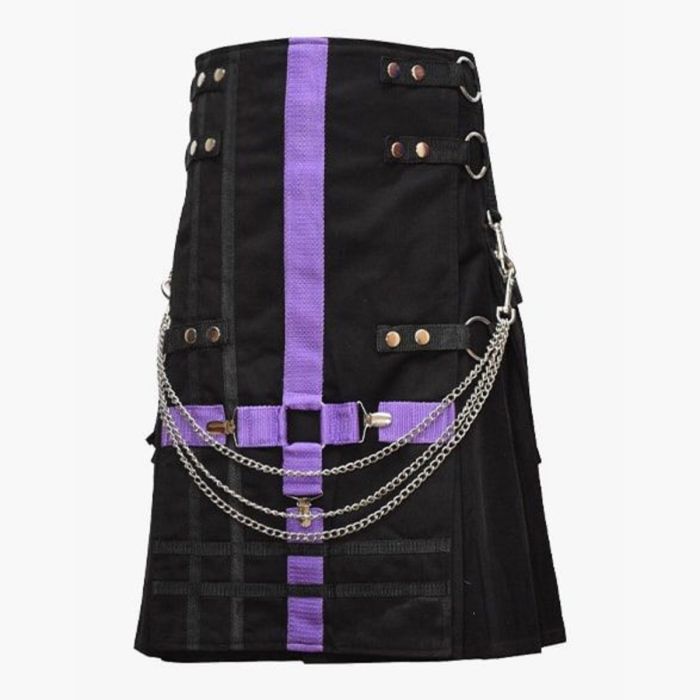 NEW FASHION SCOTTISH PURPLE AND BLACK HYBRID TWO TONE UTILITY KILT