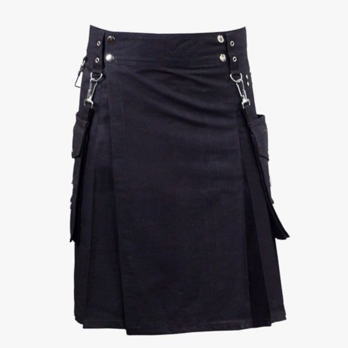 BLACK KILT WITH DETACHABLE POCKETS
