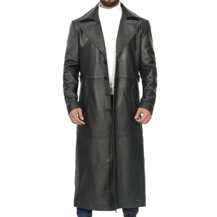 Black Mens Long Leather Duster Coat - Stylish and Practical