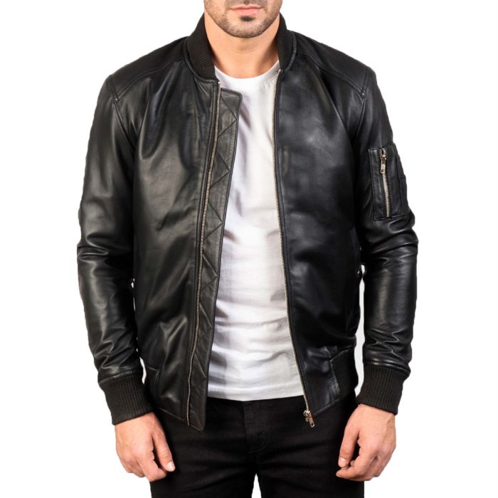 Bomia Ma-1 Black Leather Bomber Jacket