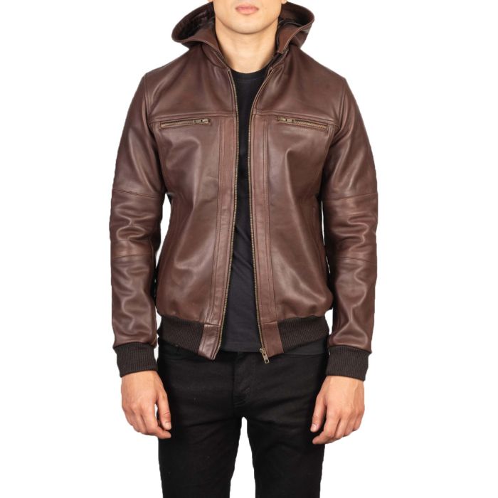 Bouncer Biz Brown Leather Bomber Jacket